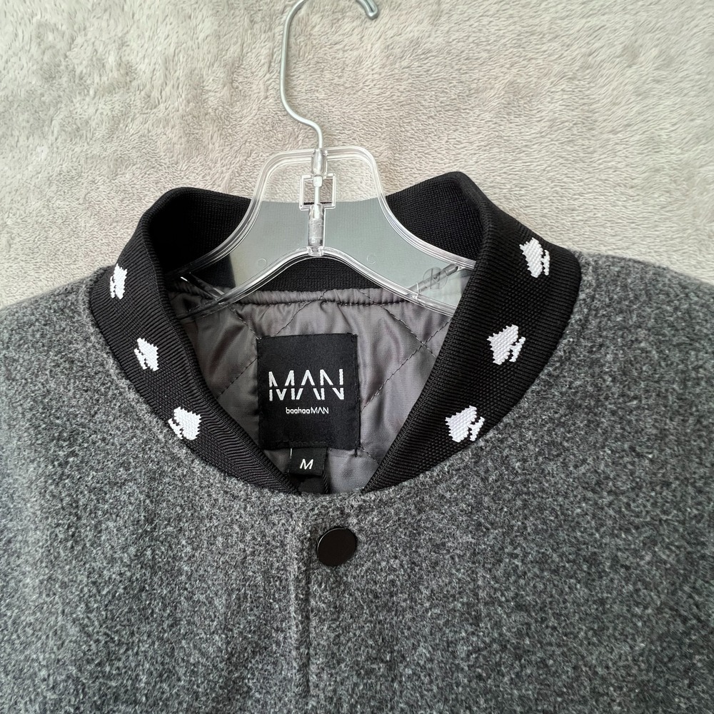 Boohoo MAN Letterman Varsity Bomber Patch Jacket Playing Cards Spade Medium - Picture 3 of 14